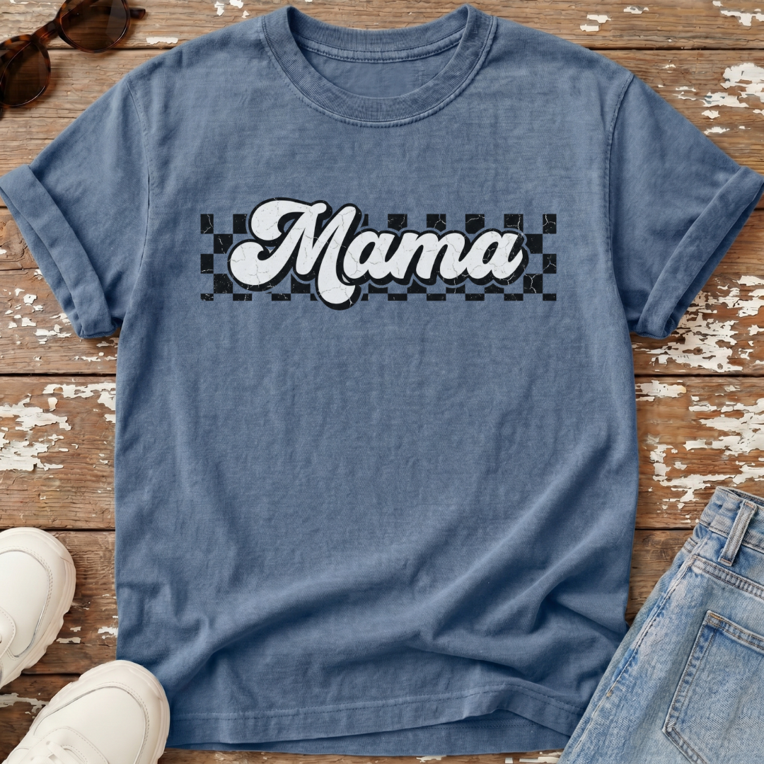 Checkered Mama Distressed T-Shirt