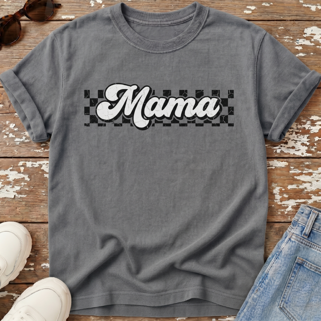 Checkered Mama Distressed T-Shirt