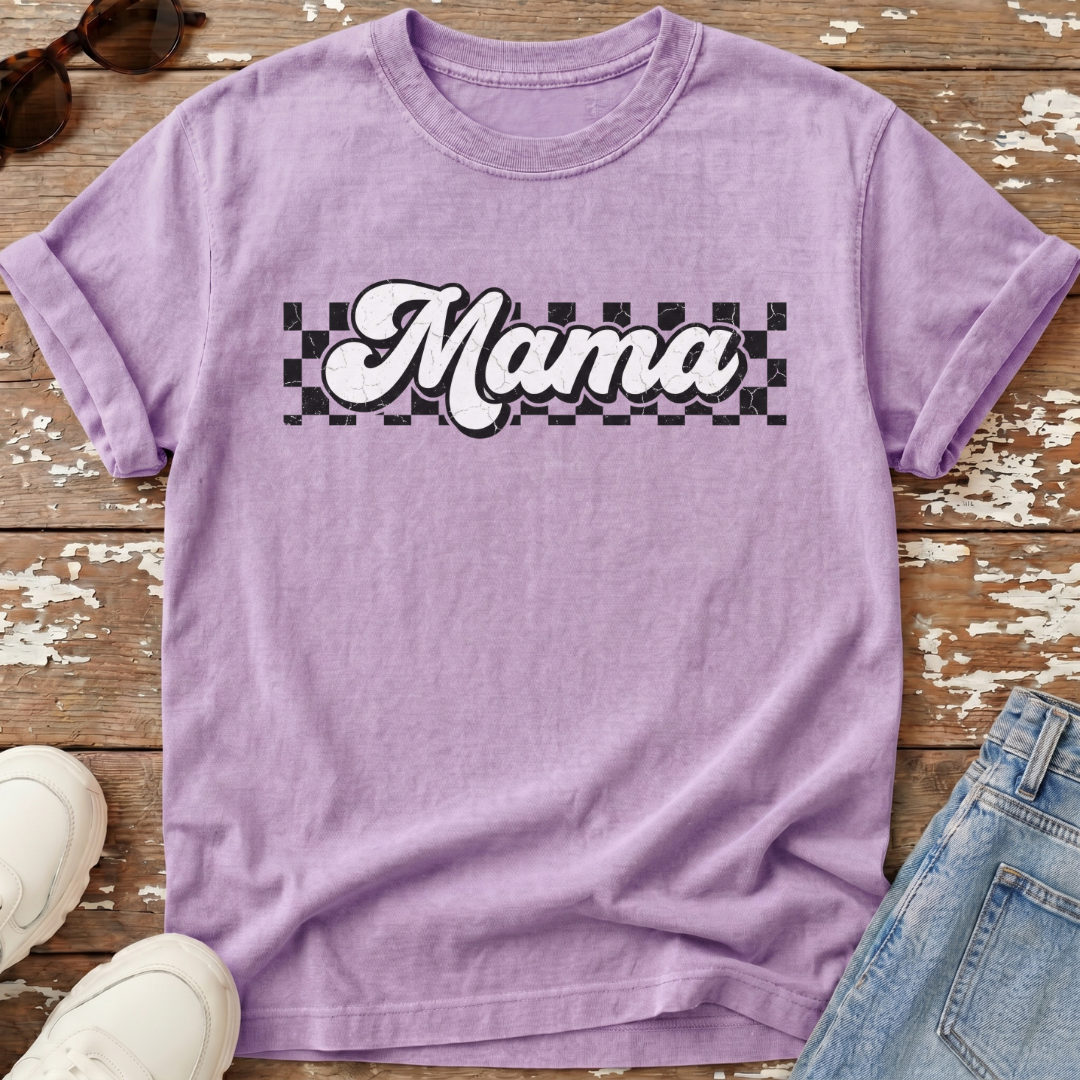 Checkered Mama Distressed T-Shirt